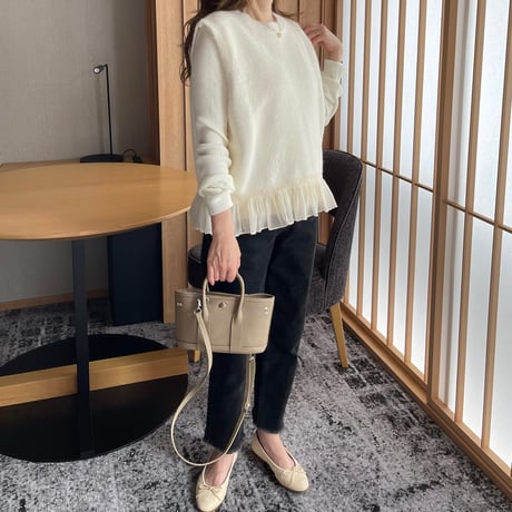 Chiffon frill knit vest (lvory)