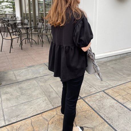 Balloon half sleeve pullover (Black)
