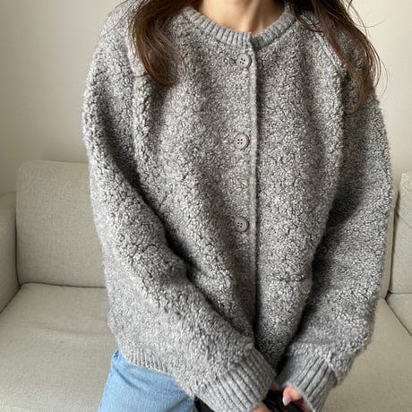 Bouclé knit cardigan(Gray)