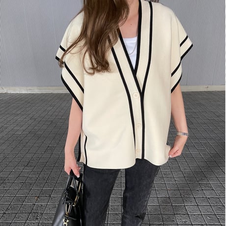 Piping knit cardigan(Ivory)