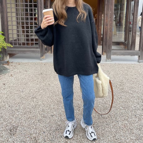 Over size wool knit(Black)