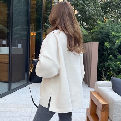 Fleece v-neck pullover(Ivory)