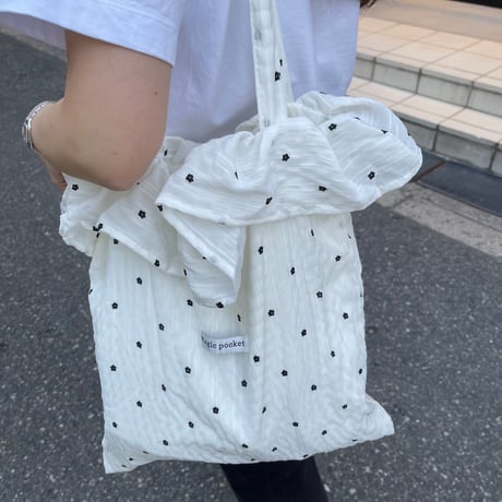 Flower frill tote bag(White)