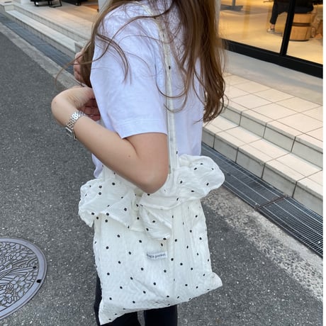 Flower frill tote bag(White)