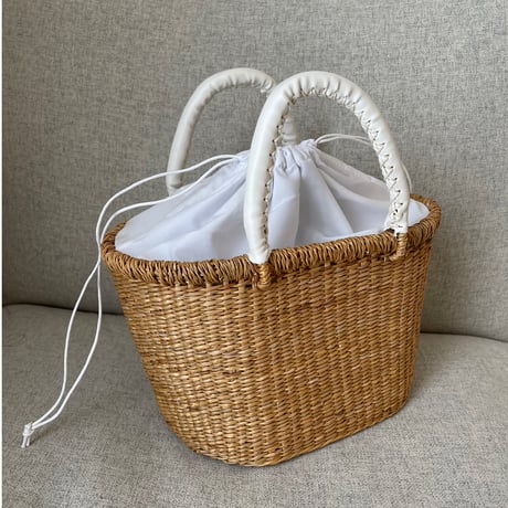 Rattan leather basket bag