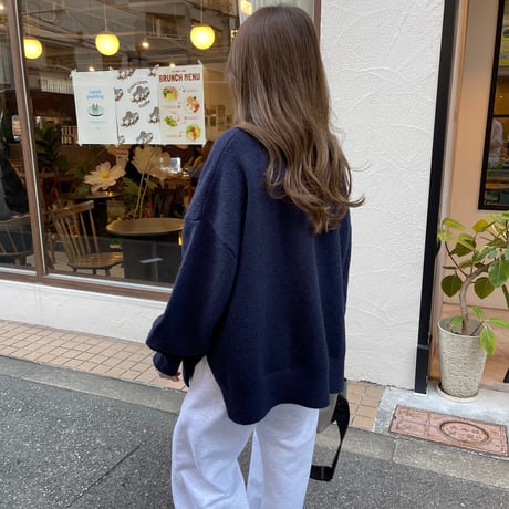 Side slit over cardigan(Navy)