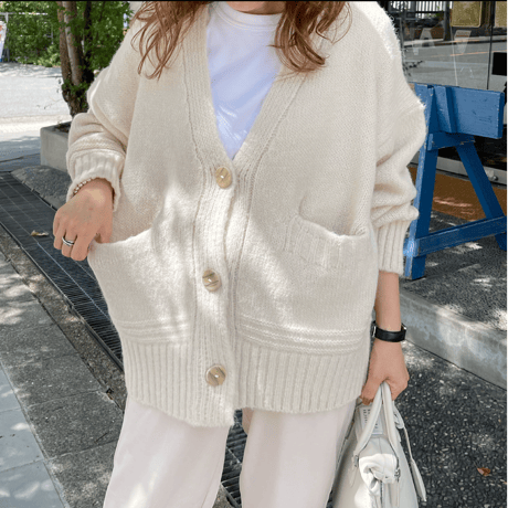 Over size pocket cardigan (Ivory)