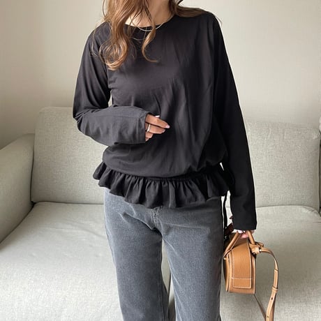 Frill gather cutsew(Black)