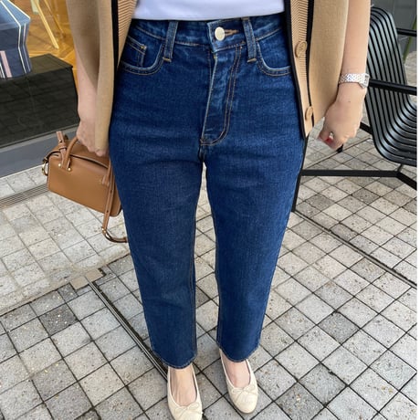 High waist taperd denim (Dark blue)