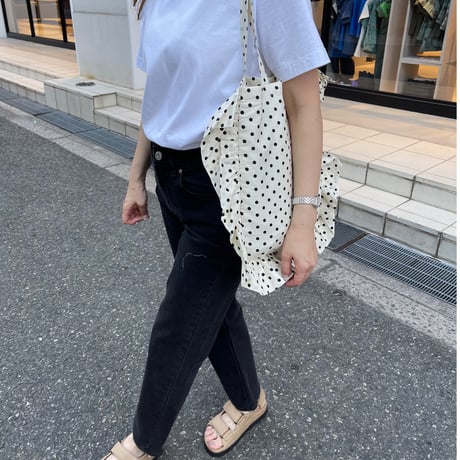 Dot frill tote bag (White)