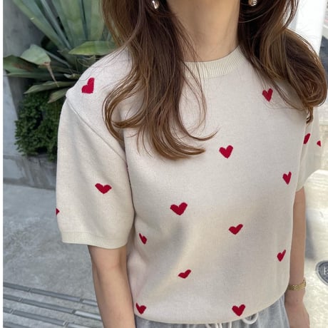 Heart knit (Ivory×red)