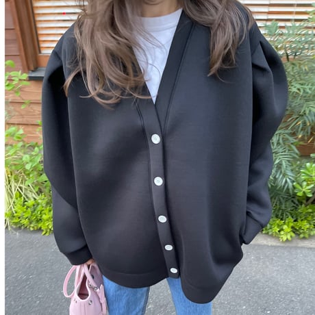 Puff sleeve sweat cardigan(Black)
