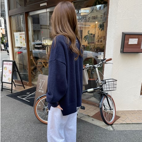 Side slit over cardigan(Navy)