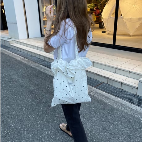 Flower frill tote bag(White)