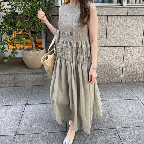 Shirring onepiece(Khaki)