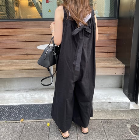 Wide pants cotton salopetto(Black)