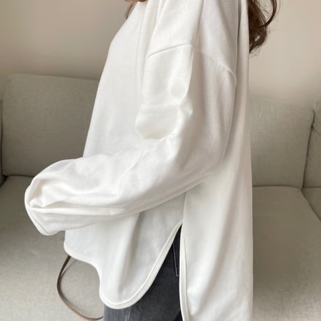 Sideslit long t-shirts(White)