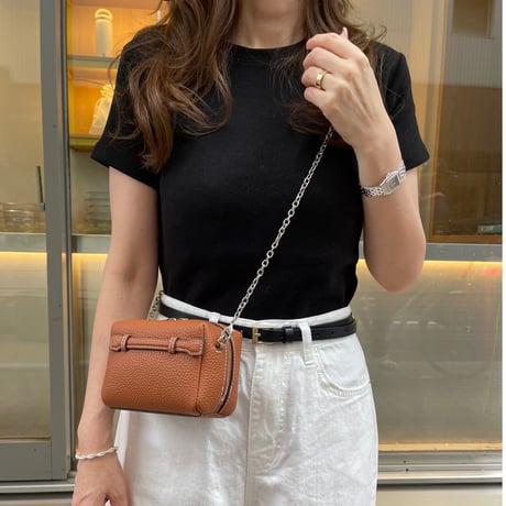 Leather mini pochette(Camel)
