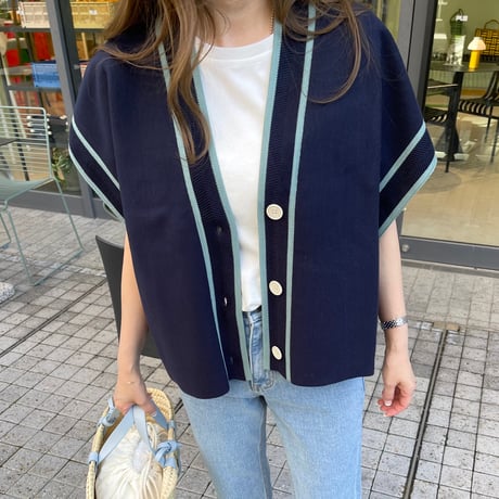 Piping knit cardigan(Navy)