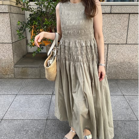 Shirring onepiece(Khaki)