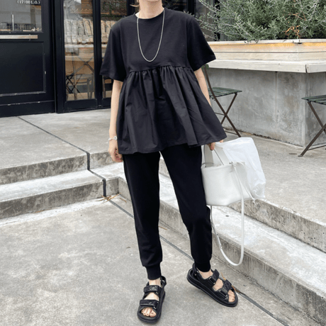 Cotton flare pullover (black)