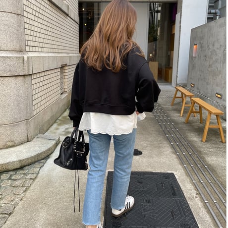 Cotton lace layered sweat(Black)