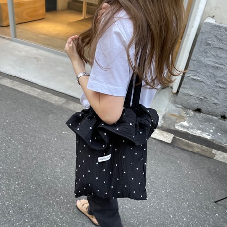 Flower frill tote bag(Black)