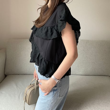 Sailor lace blouse(Black)