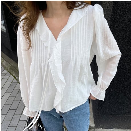 Sheer frill blouse(White)