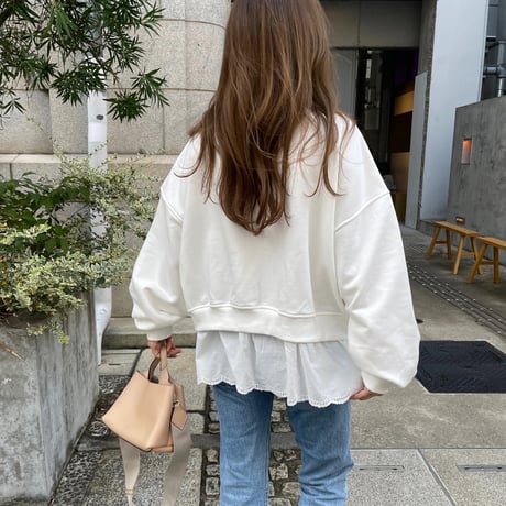 Cotton lace layered sweat(White)