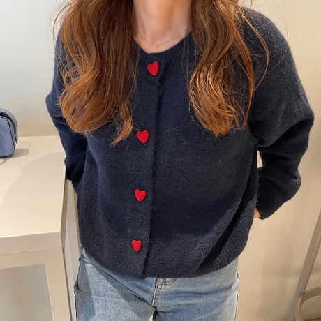 Heart button cardigan(Navy)
