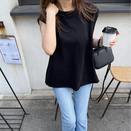 Tuck flare sweat tops(Black)