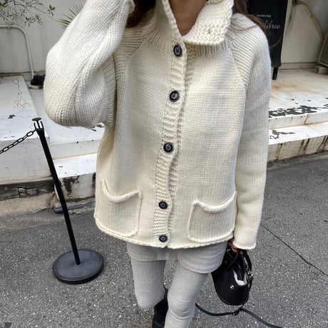 Stand collar volume cardigan(Ivory)