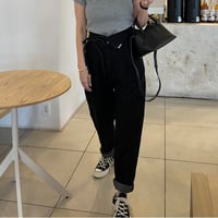 Ribbon high-waist rollup denim(Black)