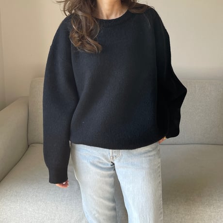 Wool blend crew neck knit(Black)