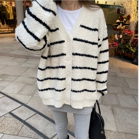 Boa wool boader cardigan(Ivory)