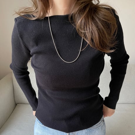 Boat neck rib knit(Black)