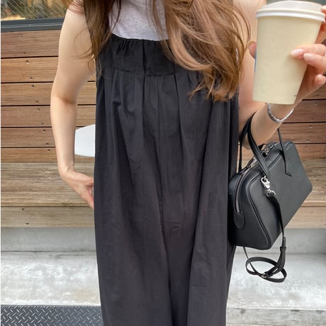 Wide pants cotton salopetto(Black)