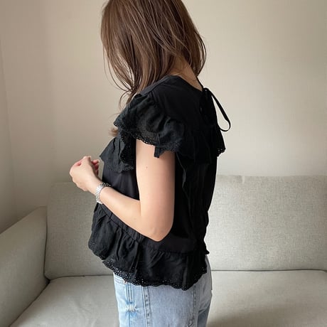 Sailor lace blouse(Black)