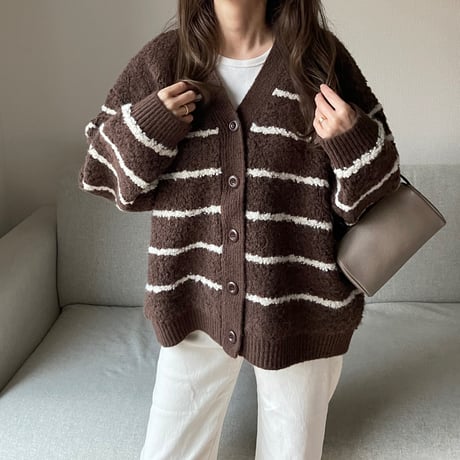 Boa wool boader cardigan(Brown)