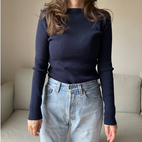 Boat neck rib knit(Navy)