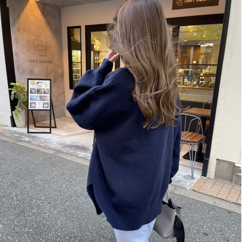 Side slit over cardigan(Navy) | K