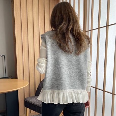 chiffon frill knit vest(Gray)