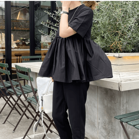 Cotton flare pullover (black)