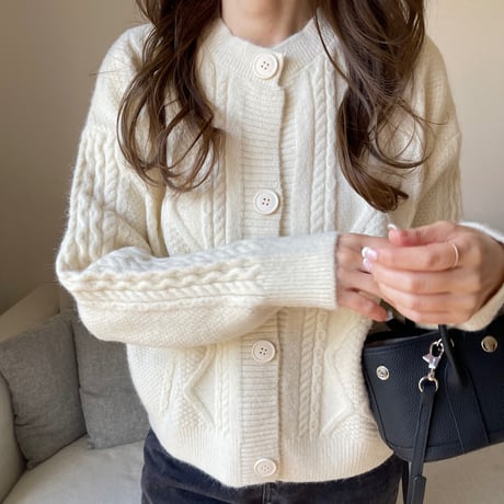Argyle knit cardigan(Ivory)