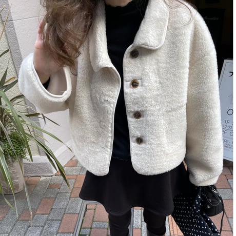 Boa cocoon sleeve jacket(Ivory)