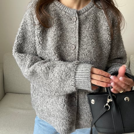Bouclé knit cardigan(Gray)