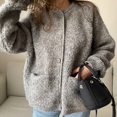 Bouclé knit cardigan(Gray)