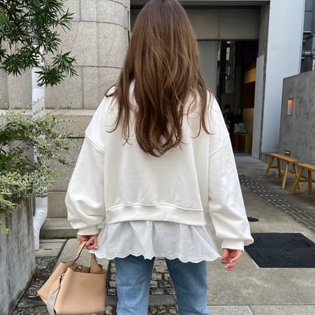 Cotton lace layered sweat(White)