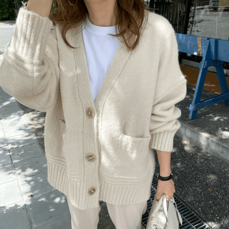 Over size pocket cardigan (Ivory)